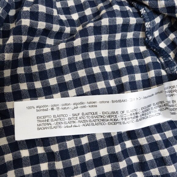 Zara Gingham Check Mini Dress Navy White Smocked Waist 100% Cotton - Picture 11 of 12
